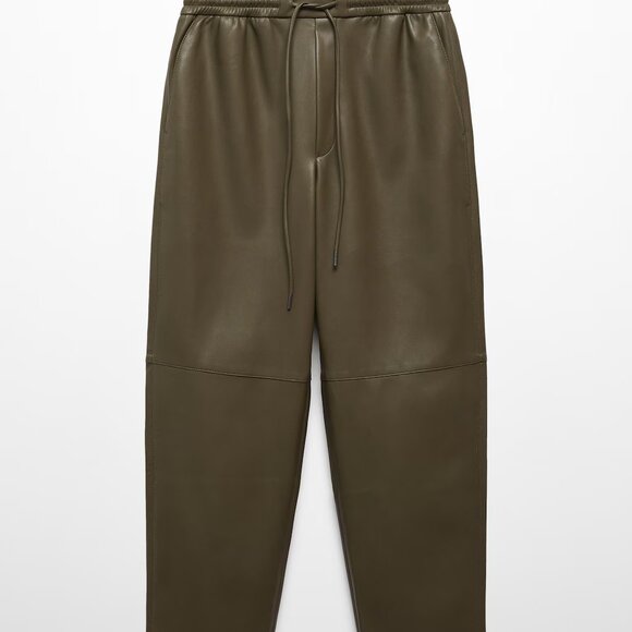 Green/Moss/Khaki Faux Leather Pants_Drawstring Waist_NWoT_Mango_L - Picture 4 of 6
